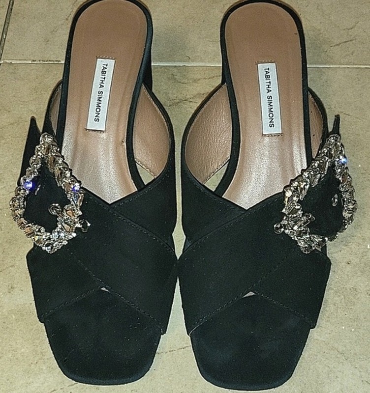 TABITHA SIMMONS SELENA Black Suede Crystal Sandals Mules Shoes Sz 40 ITALY 🇮🇹