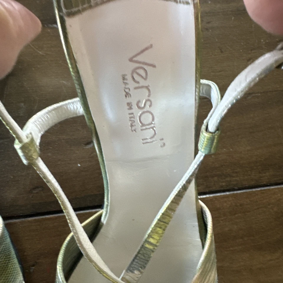 Versani Womens Silver Blue Metallic Veining Slingback Heels/Sandals Made Italy 9 - Image 4 of 4