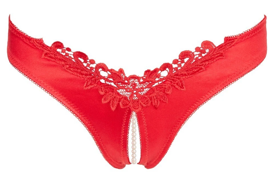 Sexy Damen Perlen String S-XL rot Satin Perlen-Kette Schritt offen Slip ouvert - Bild 3 von 4