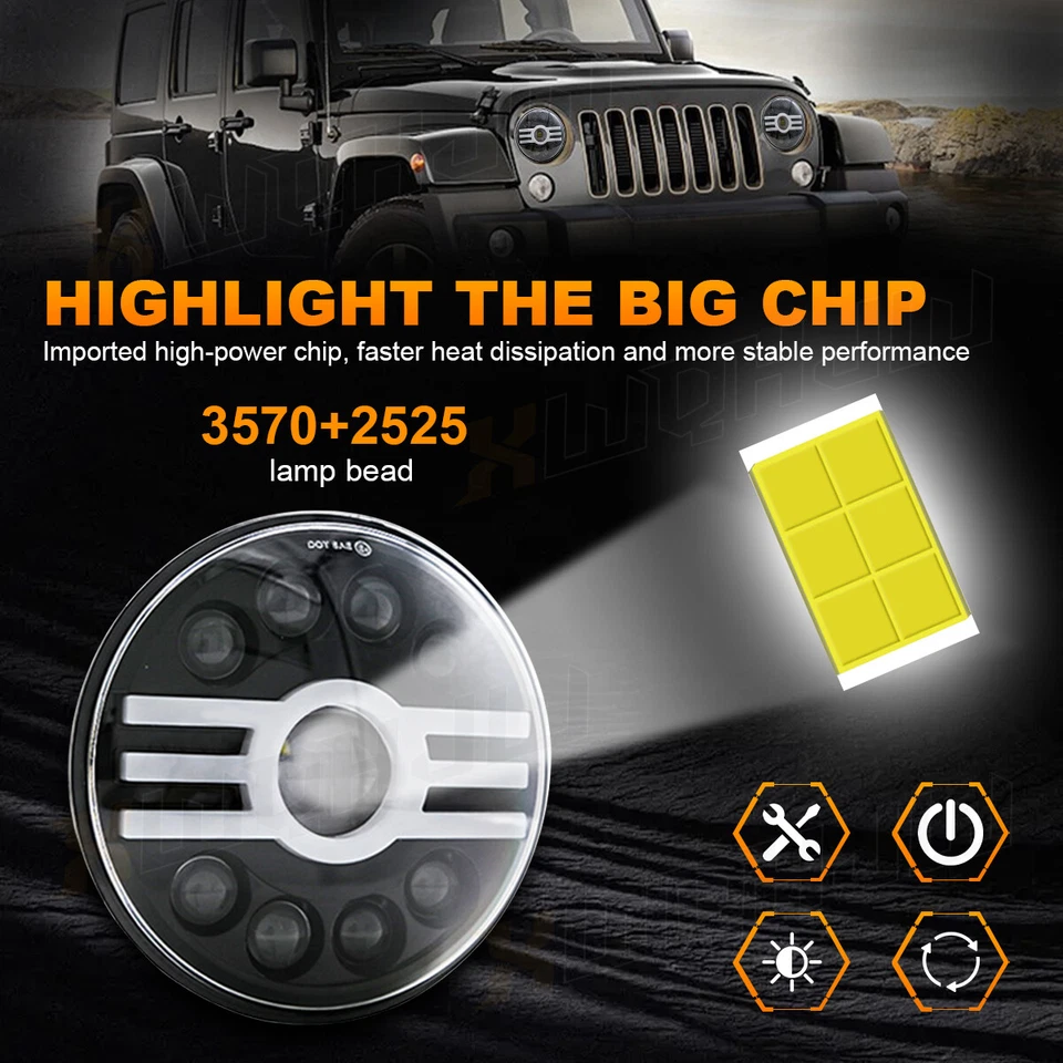 Faros LED redondos de 7\" pulgadas para Chevy El Camino 1971-1975 haz alto/bajo blanco DRL Foto 3 de 4