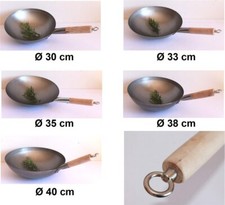Padella Wok Ø 30 - 40 cm Fondo Tondo Gastronomia Fornello a Gas Acciaio Carbonio da Appendere