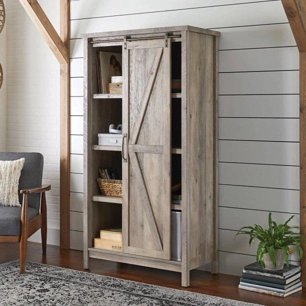 OKD Bathroom Floor Cabinet, Farmhouse Storage Cabinet with Sliding Barn  Door & Storage Drawers, Small Storage Cabinet for Bathroom, Kitchen, Living