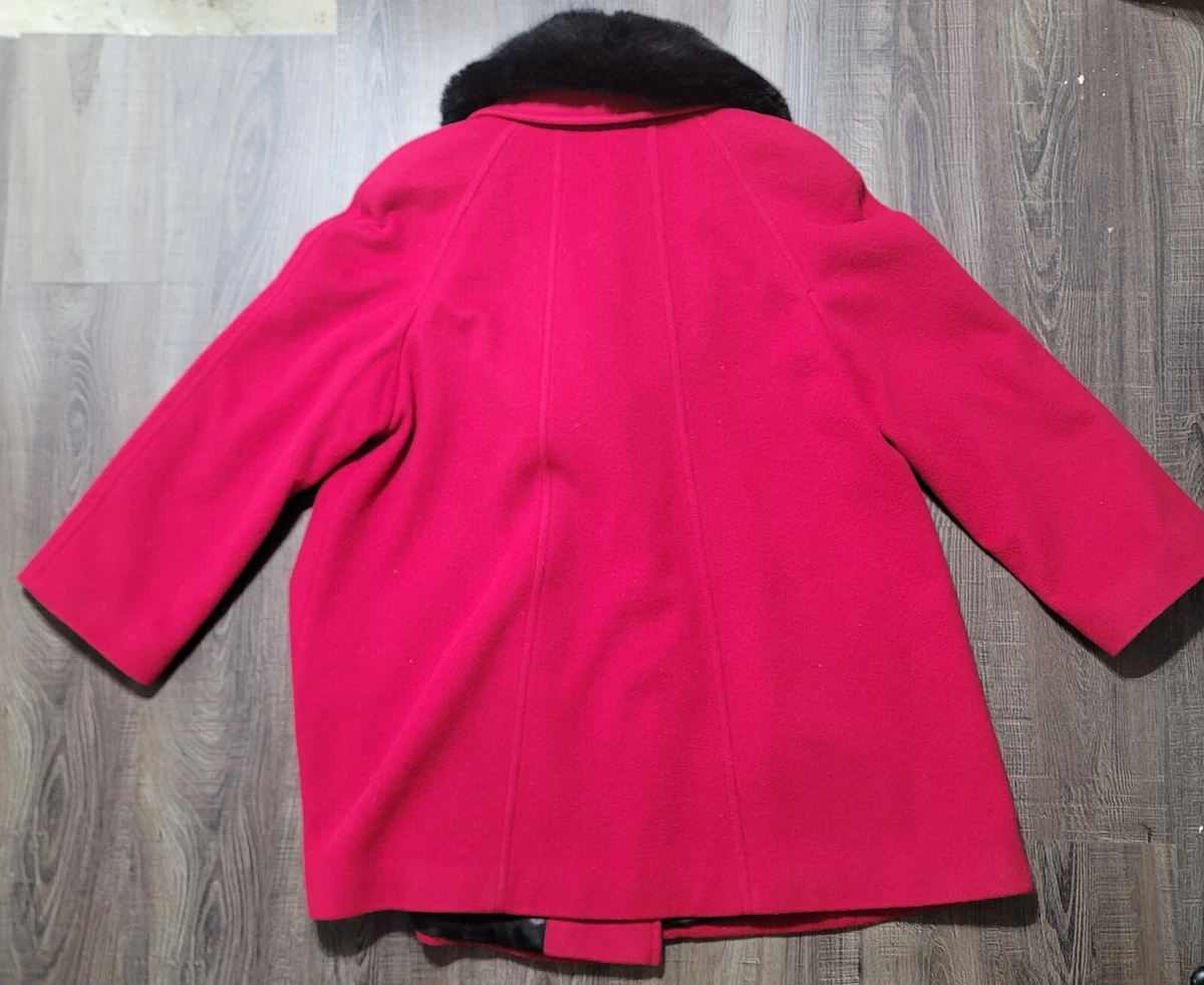 Jacques Vert Ladies Red Wool Cashmere Blend Coat Removable Faux