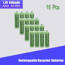 16pcs Ni-MH AAA 1.2V 600mAh Rechargeable Batteries Green for Electric toys