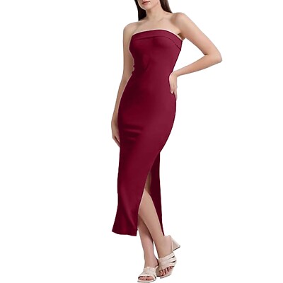 cocktail dresses summer 2024 2024 Women's Summer Skintight Long Strapless Side Slit Champagne Cocktail Dress