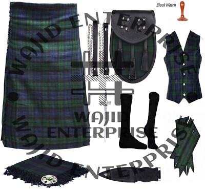 Scottish Handmade Men's 8 yard kilt With Accessories Multi Tartan Colors & Sizes
