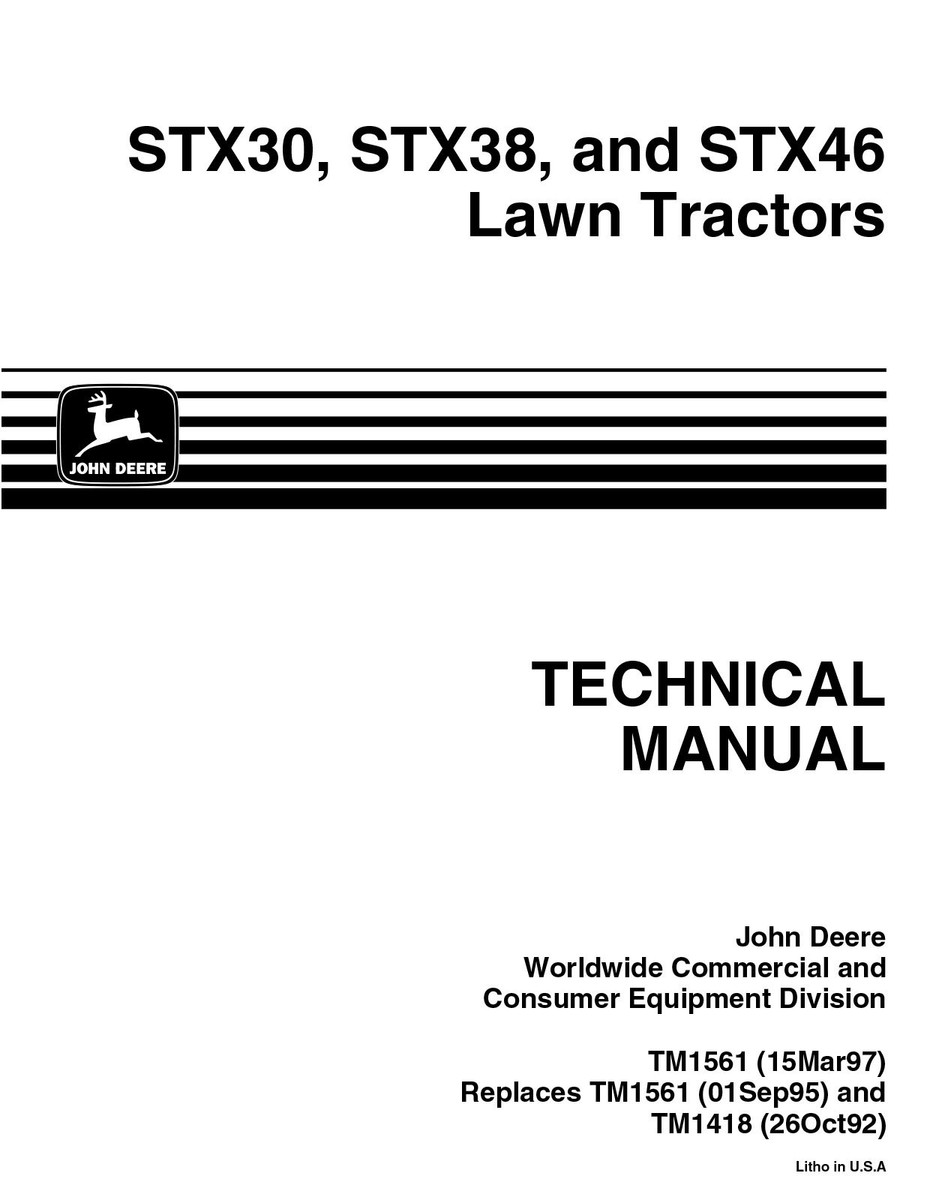 John Deere STX30 STX38 STX46 Lawn Tractors Technical Service