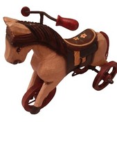 Vintage Primitive Wooden hand carved Folk Art Horse Painted Tricycle