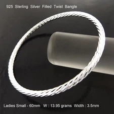 Bangle Real 925 Sterling Silver Filled Solid Twist Bracelet Ladies Small Sz 60mm