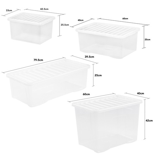 Clear Plastic 25L/45L/62L/80L Storage Box with Lid Stackable Nestable