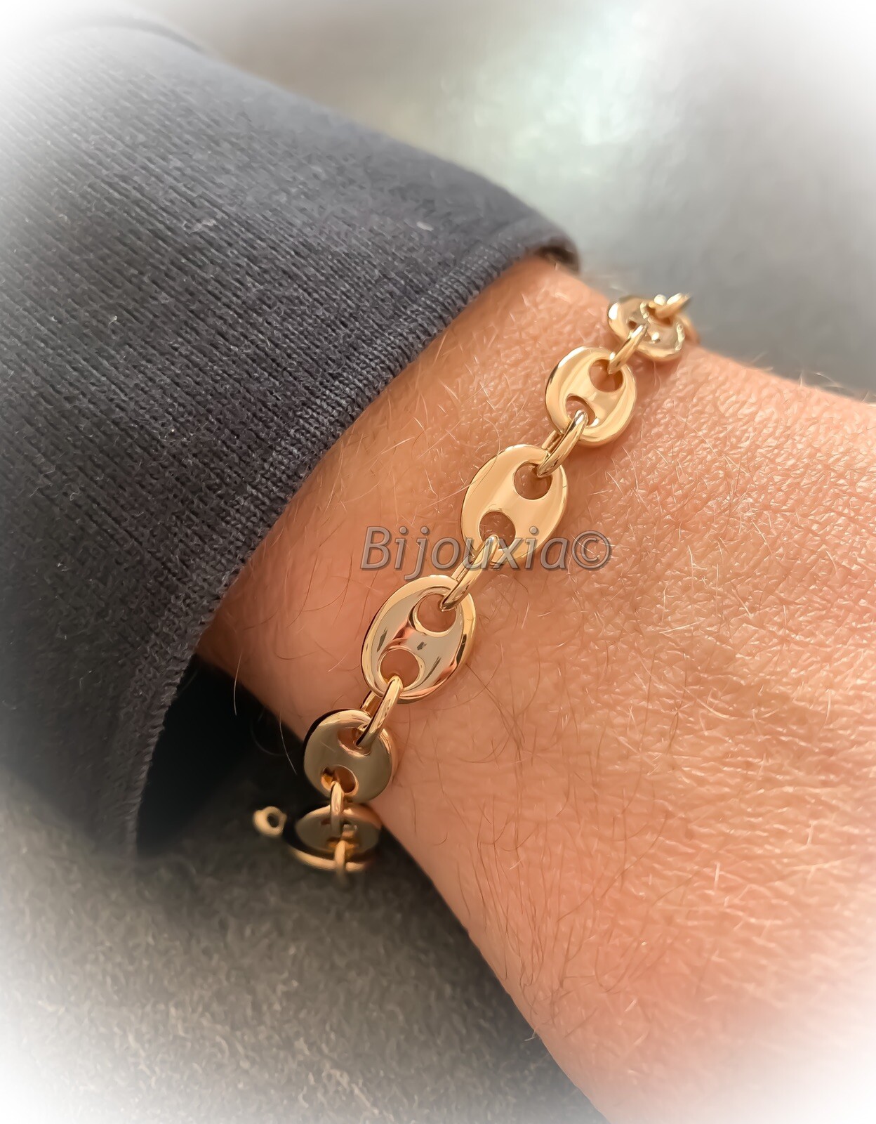 8MM Coffee Bean Chain Bracelet 19CM 18K Gold Plated Unisex Jewelry-image