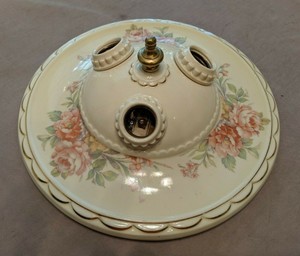 Vintage Porcelier 3 Bulb Porcelain Ceiling Light Fixture 2
