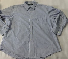 RALPH LAUREN Blue/White Striped Long Sleeve Button Front Shirt Men's Size 18/34/