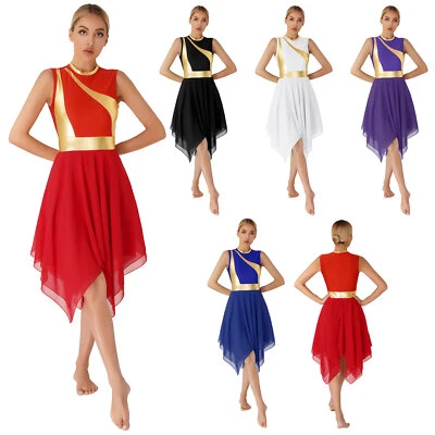 UK Women's Praise Dance Dress Liturgical Worship Tunic Color Block Dance Costume