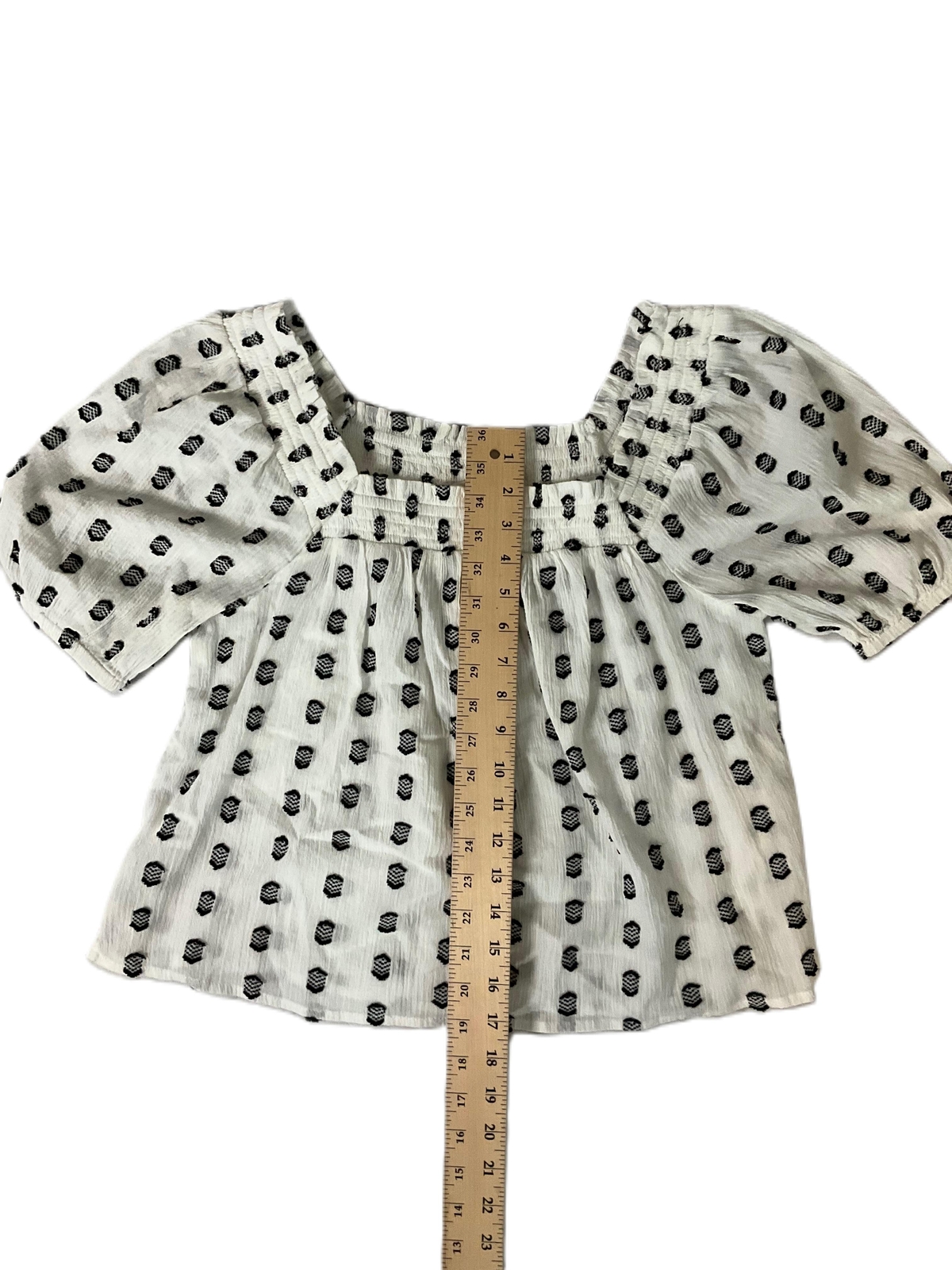 LOFT Black White Patterned Square Neck Short Puff… - image 5