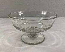 Vintage Etched Clear Glass Round Pedestal Glass Serving Dish