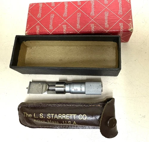 VINTAGE STARRETT 5420 CANCO CAN SEAM .200 MICROMETER DEPTH GAUGE W/ Leather Case