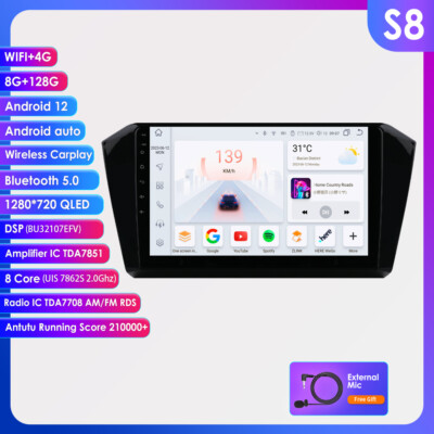 10'' 8+128GB CarPlay Android Autoradio GPS Navi WIFI 4G RDS Für VW Passat B8 DSP