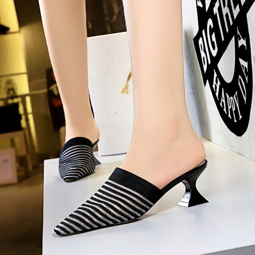 PANTOFOLA D’ORO Pantofole donna punta maglia a righe orizzontali tacco gattino muli scarpe