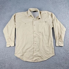 10000 Ft Above Sea Level Shirt Mens Small Beige Long Sleeve Button Up Vented
