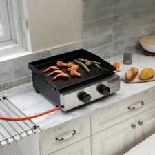 2 Burner BBQ Portable Gas Plancha Grill 2.3KW x2 Hotplate Stainless Steel Grills