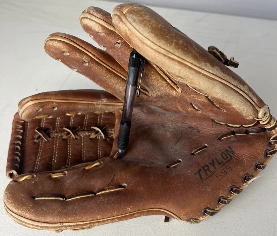 Guante de béisbol TRYLON 599 de colección hecho en Japón todo cuero derecho necesita reemplazo Foto 4 de 4