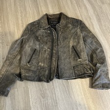 VTG Winlit Jacket Women's Brown Distressed Leather Moto Motorcycle Bomber SZ L