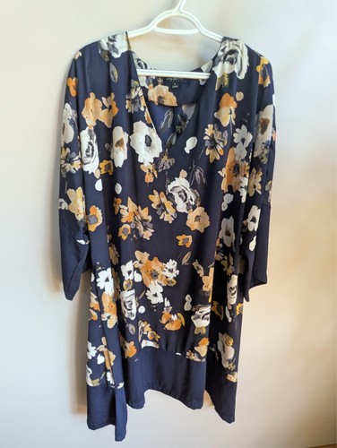 lane bryant navy blue floral dress v neck and 3/4 sleeve size 18 #13