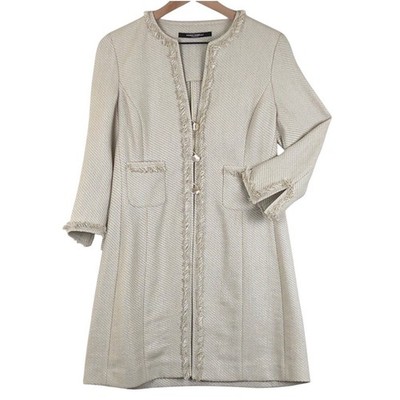 MARTINELLI Made in Italy Tweed Fringe Trim Cotton Jacket Women's Sz 40 S Beige