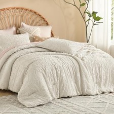 Queen Size Comforter Set 3 Piece Cream Boho Tufted Queen 90 90in Beige
