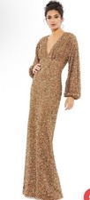 Mac Duggal dress #10791 Bishop Puff Sleeve Long Gown Bronze Sequined V Neck S. 2