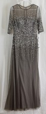 Adrianna Papell Women's Beaded Fitted Bodice Illusion Gown Lead Size US 8