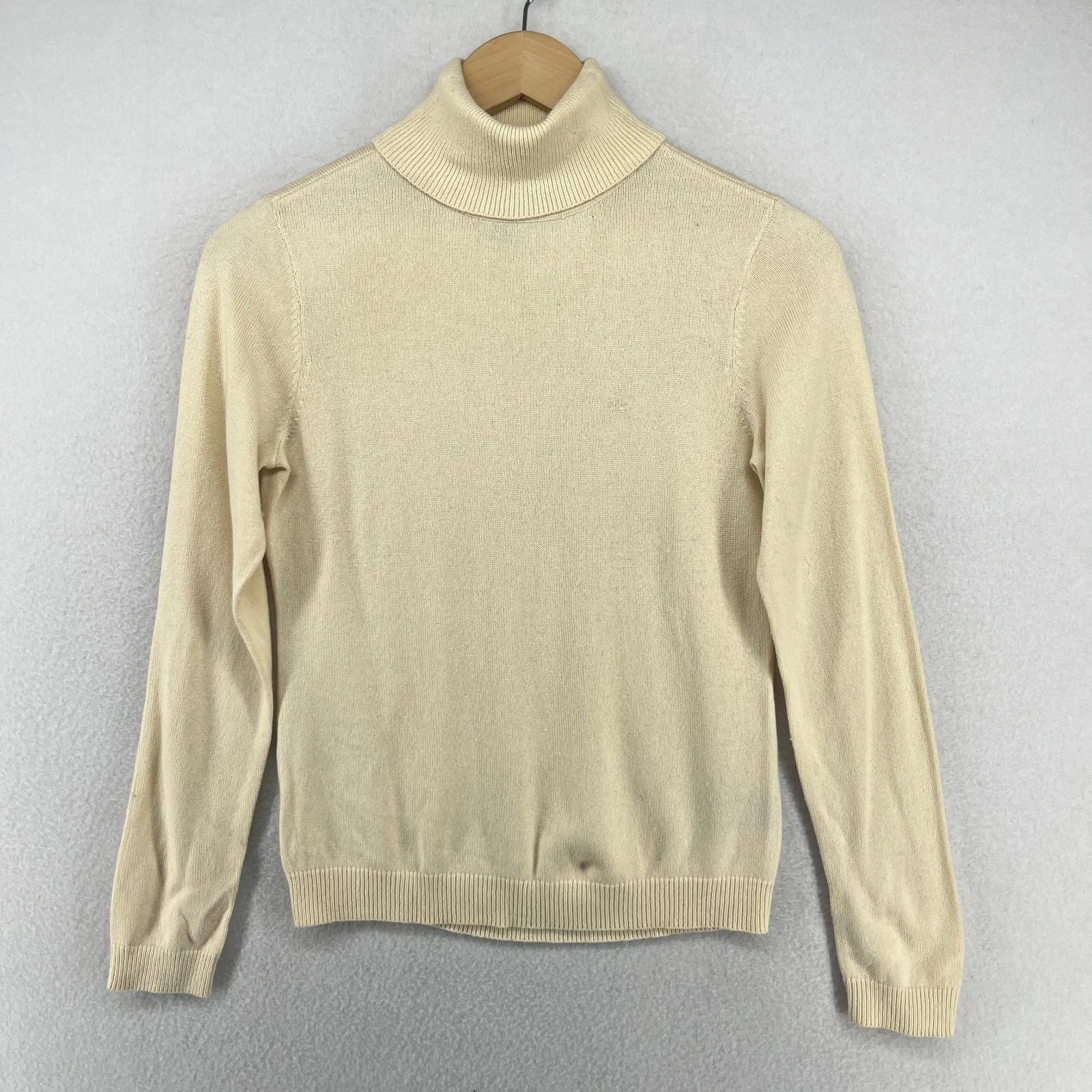 LAUREN RALPH LAUREN Sweater Womens PP Petite Silk Cashmere Turtleneck Off White