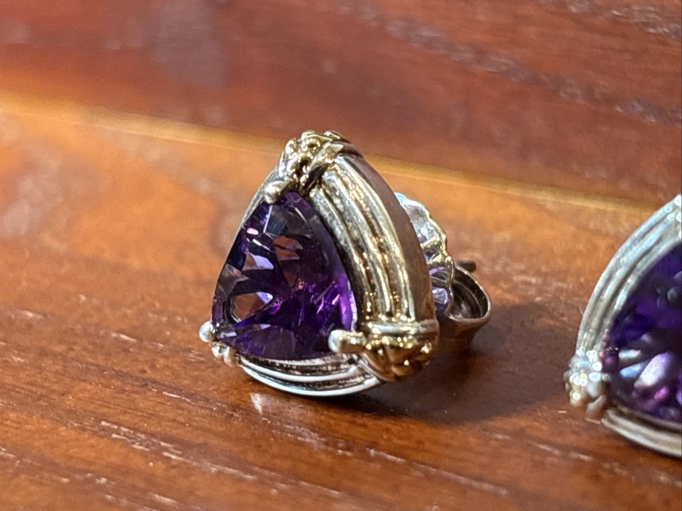 Pendientes Lorenzo Joyería Fina Amatista en Oro 18k y Plata de Ley 925 Foto 2 de 4