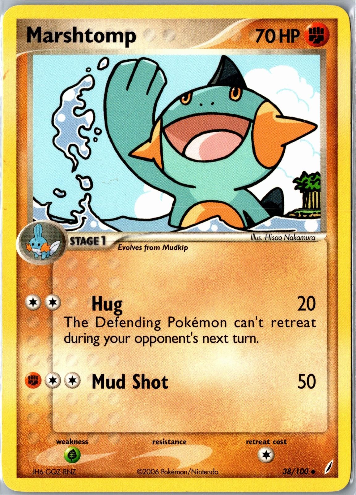 Pokemon Card - Marshtomp 38/100 Crystal Guardians Uncommon Moderately Played