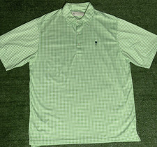 Donald Ross Polo Shirt Mens Size L Green WindowPane Check Plaid Golf Club Emblem