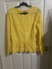 Crown & Ivy Petite Blouse/Top Yellow Eyelet Sz PM Ruffle Cuff & Hem