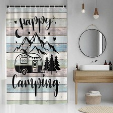 RV Shower Curtain for Bathroom, Happy Camping Shower Curtain Vintage Travel T...