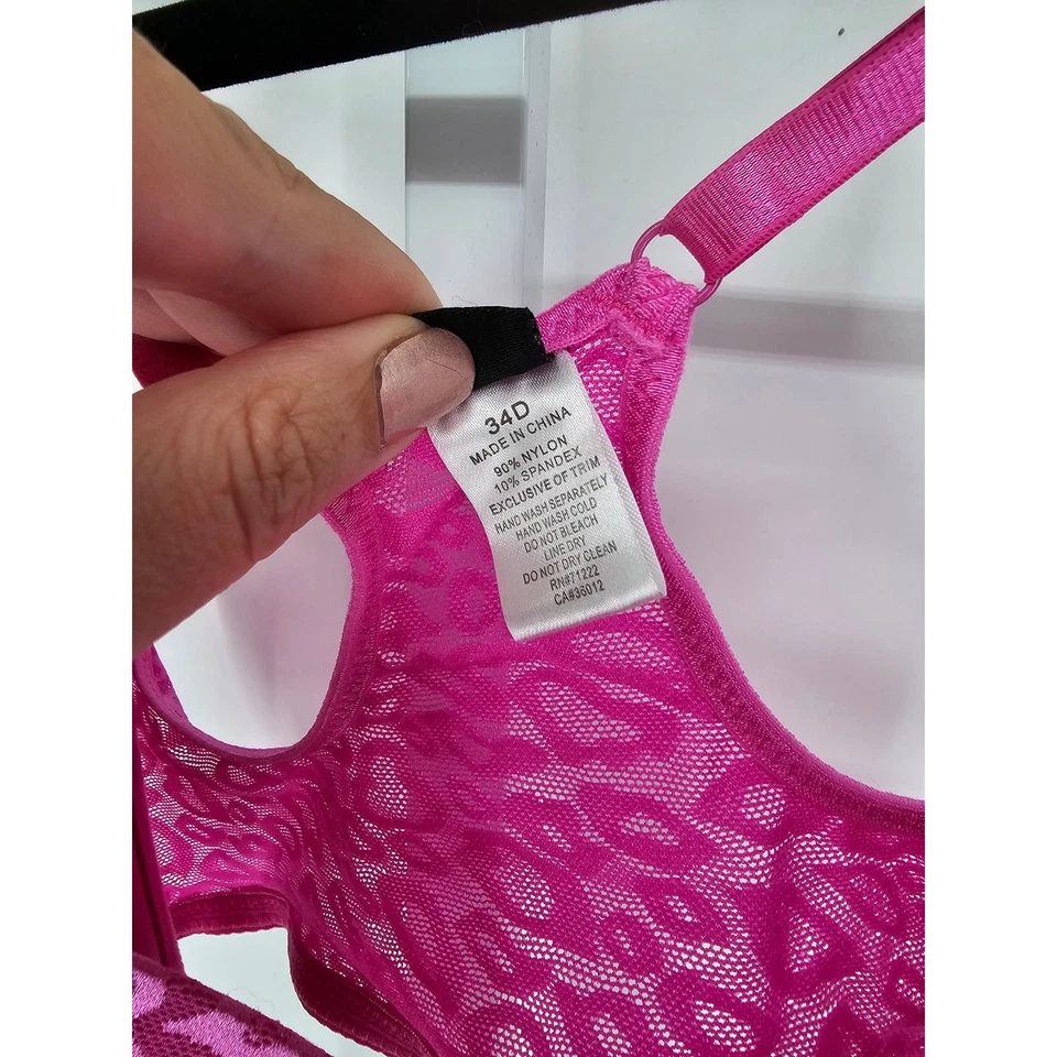 Sujetador Camiseta Sujetador Vintage Y2K Rampage Intimates Talla 34D Cierre Frontal Rosa Leopardo Encaje Foto 4 de 4
