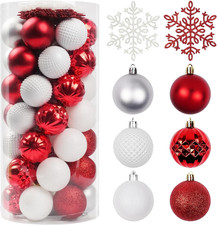 Christmas Tree Decorations Ornament Set, 60Ct 2.36 Inches Red and White Shatterp