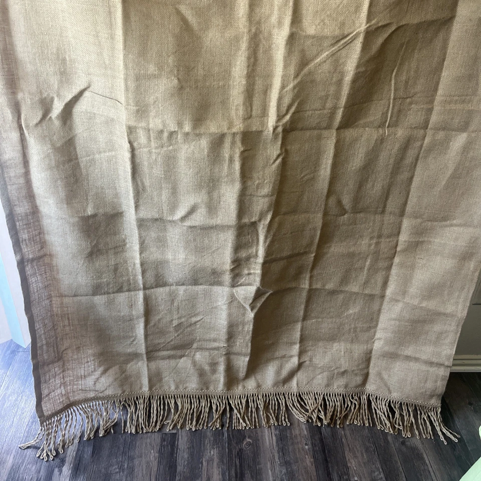 Ballard Design Brown Jute 100% Linen Burlap Drapes W/Fringe 84” Lined 1 Panel - Image 2 of 4