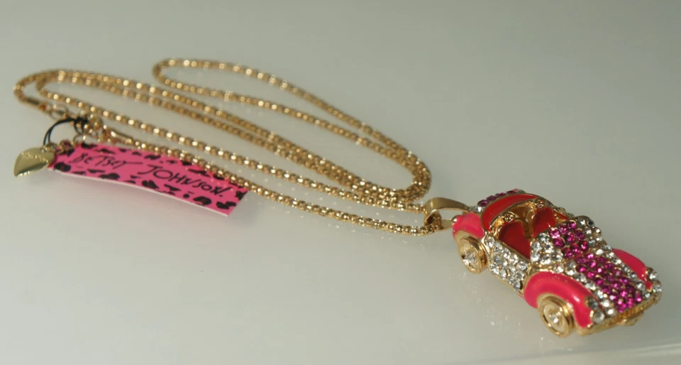 Betsey Johnson ROSA Cristal Articulado Coche Deportivo Colgante Collar 28" Cadena NUEVO Foto 4 de 4