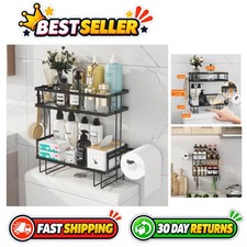 2-Tier Over Toilet Storage Shelf Wall-Mount Bathroom Organizer Black