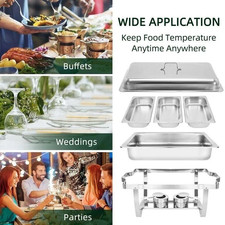 3 Pan Food Warmer Stainless Steel Buffet Set Food Pan Catering Chafer with Lid