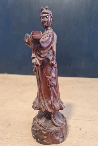 ANTIQUE HAND CARVED FIGURE OF A BEAUTIFUL JAPANESE LADY 7" - Picture 3 of 19