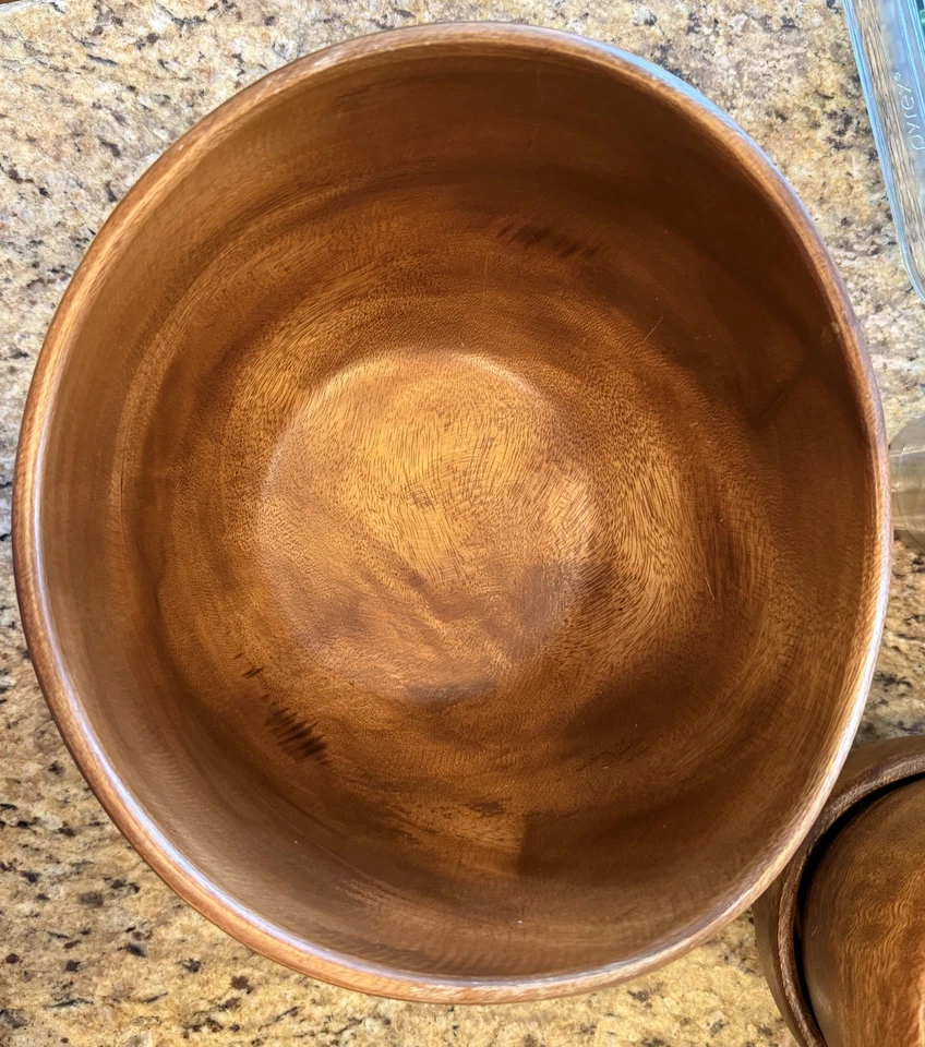 Juego de ensaladeras de madera de acacia de caja y barril de 9 piezas 1 grande 6 pequeño con piezas para servir Foto 3 de 4