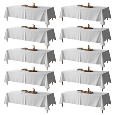 10 Pack White Table Cloth Rectangle 60x102 Inches Polyester Tablecloth for 6f...