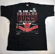 Vintage Chicago Bulls 3 Time NBA Champions Single Stitch T-Shirt 1993 Black XL