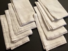 8- Vintage Men Women Cotton Handkerchief Pocket Square Lot Plain White Banded
