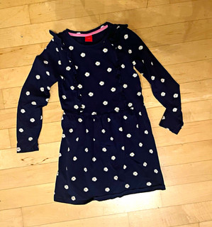 s.Oliver Mädchen Shirtkleid Gr. 122 blau/weiß Blumen Langarm Jersey Rüschen